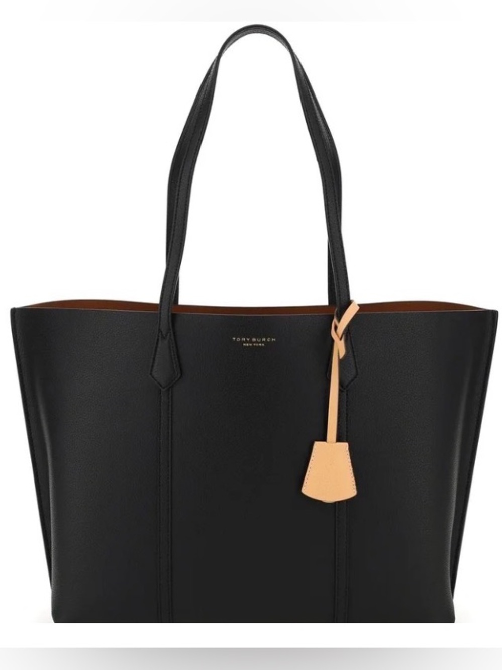Tory Burch Perry Triple Compartment Black Leather Tote EUC